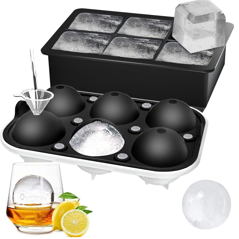 ROTTAY Ice Cube Trays (Set of 2), Sphere Ice Ball Maker with Lid & Large Square Ice Cube Maker for Whiskey, Cocktails and Homemade, Keep Drinks Chilled Black - Image 1